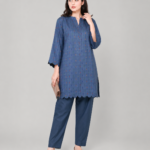 Navy Blue Embroidered Two-Piece Suit