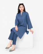 Navy Blue Embroidered Two-Piece Suit - Image 4