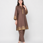 Coffee Brown Printed Two-Piece Suit