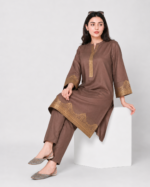 Coffee Brown Printed Two-Piece Suit - Image 3