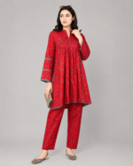 Red Printed Peplum Two-Piece Suit