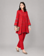 Red Printed Peplum Two-Piece Suit - Image 2