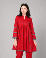 Red Printed Peplum Two-Piece Suit - Image 5